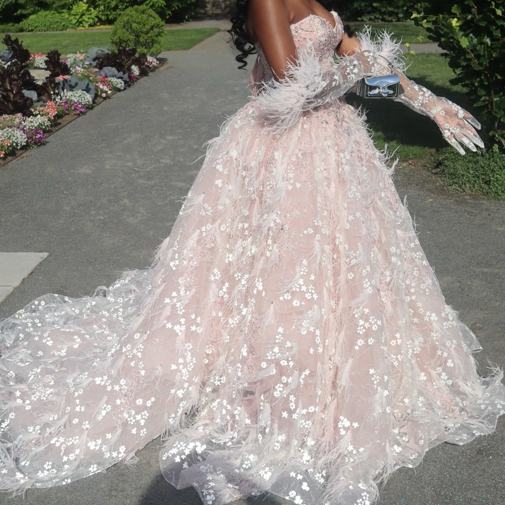 Floral Glitter and Feather Quinceañera / Prom Dress by morilee